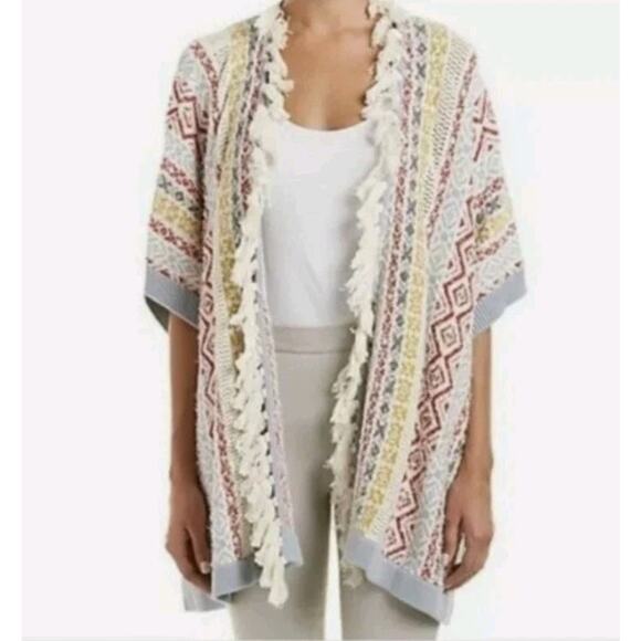 Cabi Love Carol Cream Multicolor Siesta Fringe Poncho Sweater Size Small - Picture 2 of 10